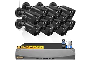 OOSSXX 4K/8.0 Megapixel & 130° Ultra Wide-Angle 2-Way Audio PoE Outdoor Home Security Camera System Wired Outdoor Video Surveillance IP Cameras System