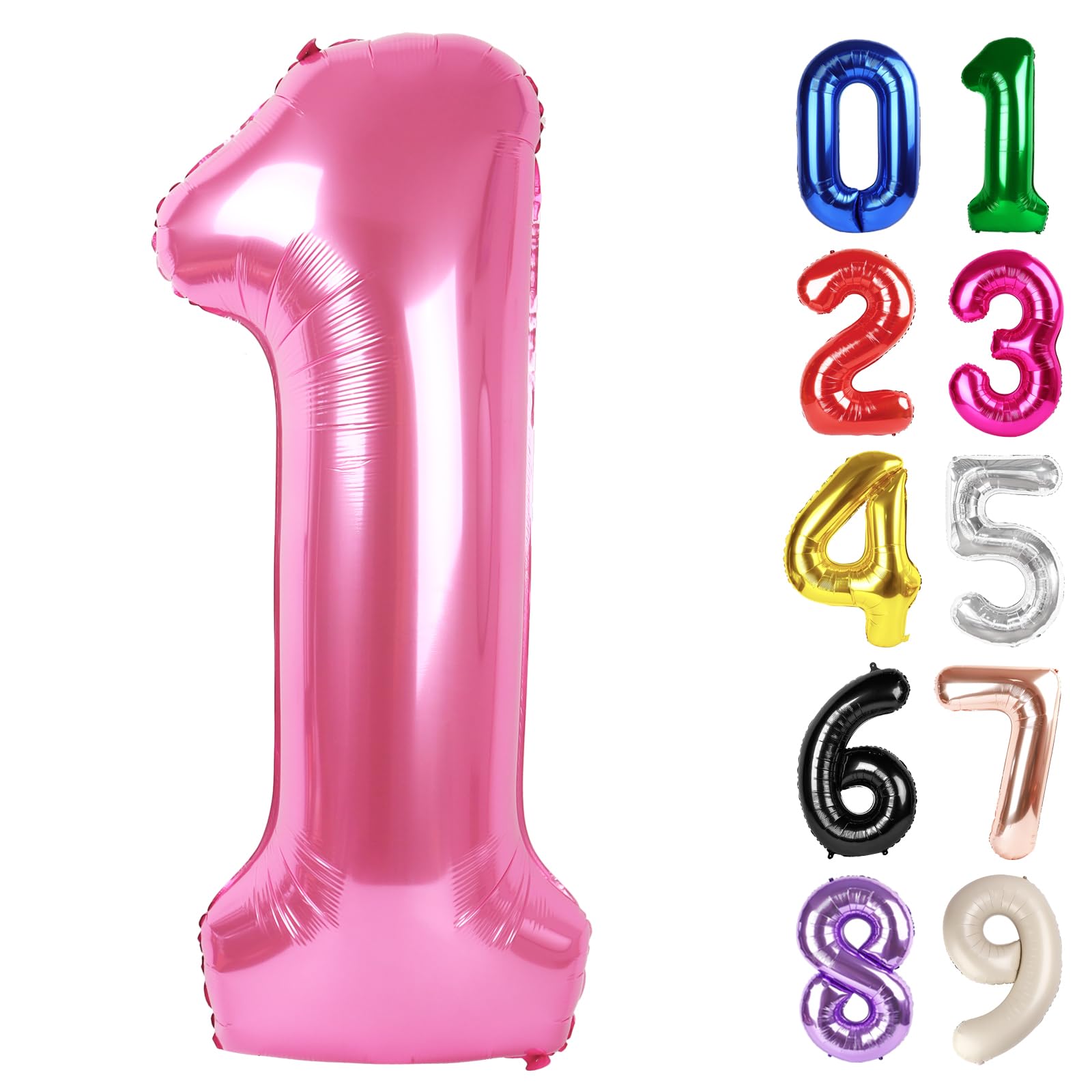 Photo 1 of 1 Balloon - Pink Birthday Number Balloons, 40 Inch Large Foil Balloons for Men Women Boys Girls Pink Themed Birthday Decorations