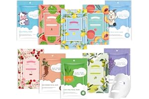 GUOYAOLIFU 10 Sheets Face Masks Skincare for All Skin Types, Hydrating Face Masks Suitable for Sensitive Skin,Watermelon, Aloe Vera, milk, Goat, Peach, Bulk Facial Masks for Women