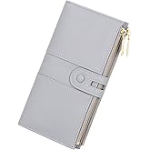 YOUBDM Slim Wallets for Women PU Leather Card Holder Wallet Large Capacity Bifold Clutch Wallet with Double Zipper Pocket