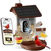 Bird Feeder with Camera 4K UHD Video 160&deg; Angle AI Bird ID Solar Powered | Wireless Outdoor Instant Arrival Alerts 5200mAh Battery, IP66 Waterproof, Gift for Bird Watchers, Flagship Model Brown