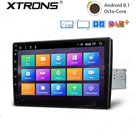 XTRONS 10,1' Touch Screen Single Din Autoradio mit Android 8.1 Octa Core Lenkradsteuer 4G Bluetooth5.0 1Din 2GB RAM 32GB ROM 