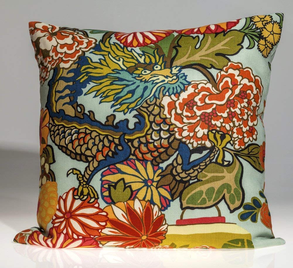 Amazon Com Schumacher Chiang Mai Dragon Pillow Cover Aquamarine