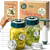 Fermentation Kit for Beginners – 2 x 1L Fermenting Glass Jars, Airlock Lids, Weights, Hand Pump - Easy, Safe Ferments - Recip