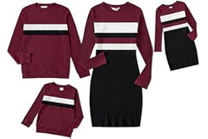 PATPAT Family Matching Outfits Cotton Rib Knit Colorblock Long Sleeve Bodycon Dresses and Sweatshirts Tops Sets