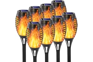 EOYIZW 8 Pack Solar Torch Light with Flickering Flame, 12 LEDs Solar Lights Outdoor, IP65 Waterproof Tiki Torches for Outside Landscape Decoration Outdoor Lights for Garden Yard Patio