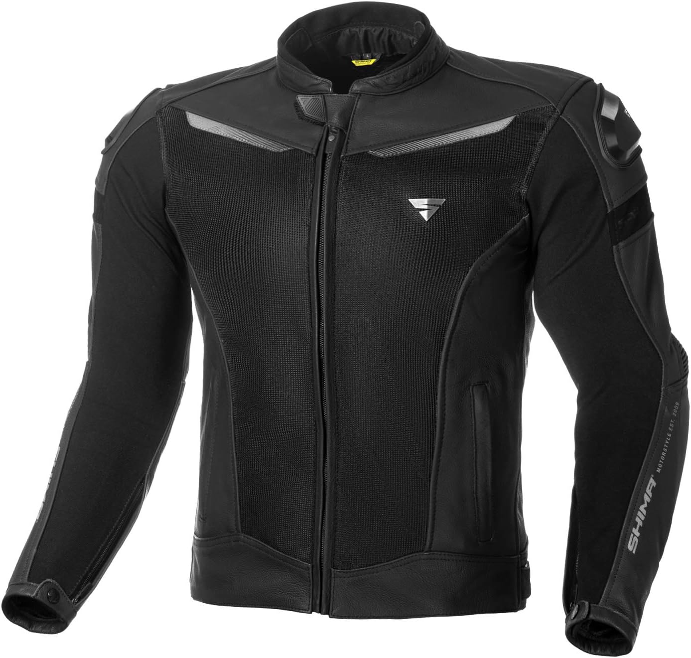 SHIMA PISTON, Leather & Mesh Men's Motorcycle Jacket With Armor (52, Black), PISTON MEN 52 