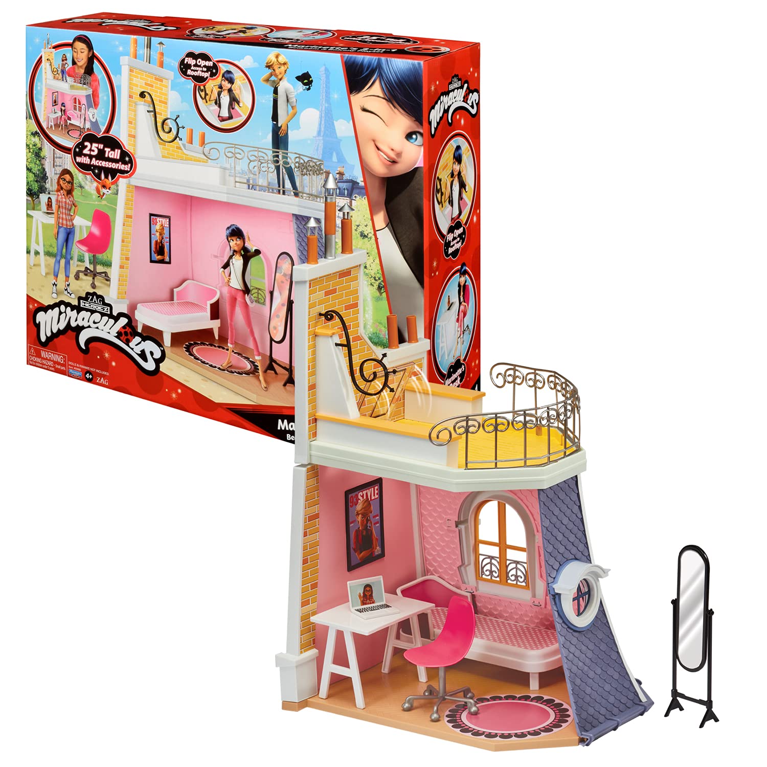 Miraculous: Tales of Ladybug & Cat Noir - 2in1 Balcony Bedroom Dolls House and Accessories Playset Bandai