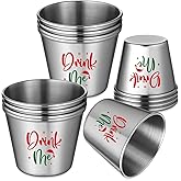 Roshtia 12 Pcs Christmas Shot Glasses for Drinks 1.5 oz Novelty Drink Me Stainless Steel Shot Glasses Christmas Drink Party Favors Stocking Stuffer Gift for Adults Friend