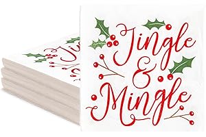 Christmas Cocktail Napkins, Jingle and Mingle Holiday Party Supplies (5 x 5, 50 Pack)