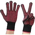 Ptwola 2 Pcs Heat Resistant Gloves with Non-Slip Silicone Bumps Professional Heat Blocking Fireproof Sublimation Gloves Mitts for Curling Wand Hot-Air Brushes Hair Styling Flat Iron