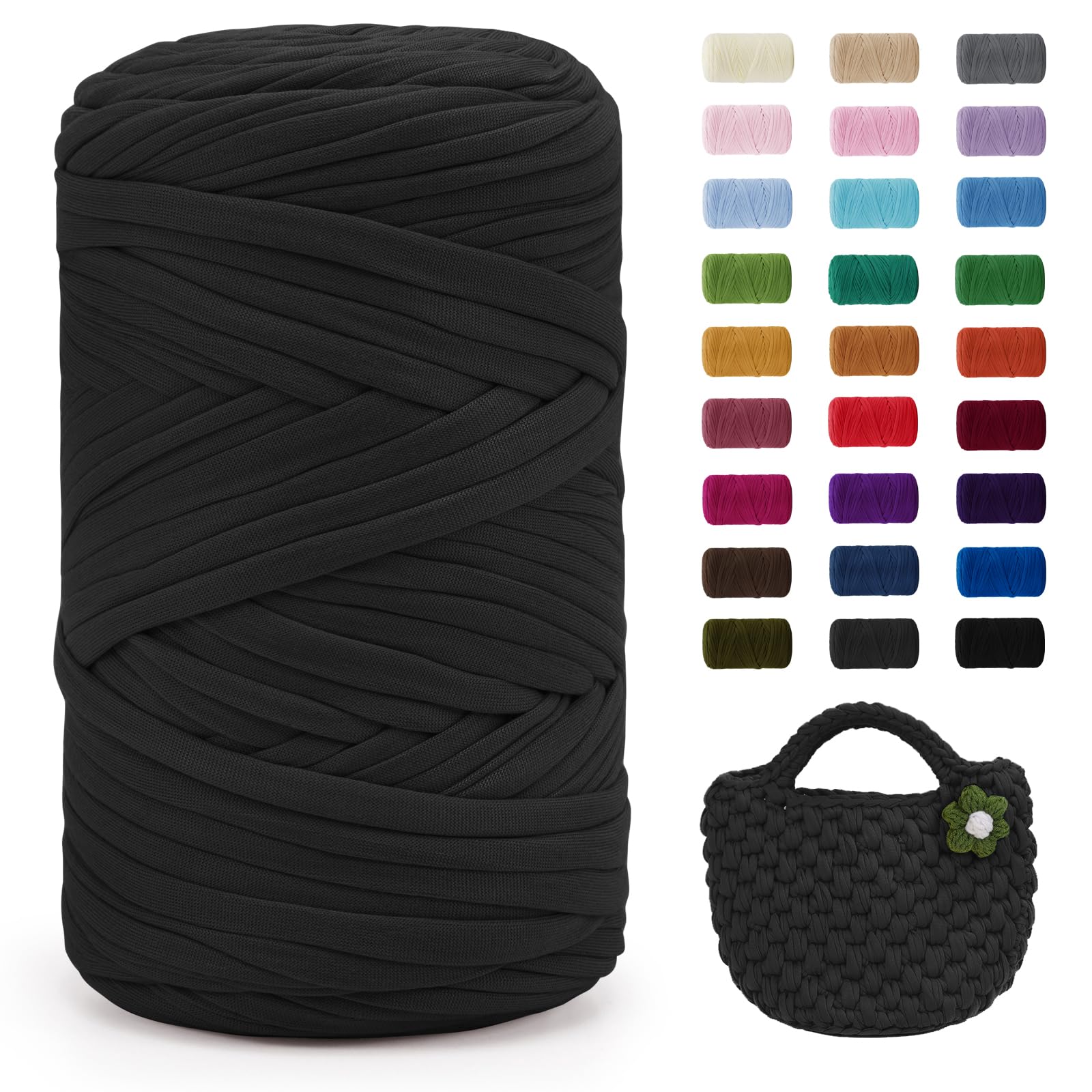 Uiopa Dark Gray T-Shirt Yarn, 400g/120m Elastic Fabric Crochet Cloth T Shirt Yarn, Chunky Hand Knitting Polyester Ribbon for Crocheting Bags/Baskets/Rugs, Home Decor, DIY Crafts