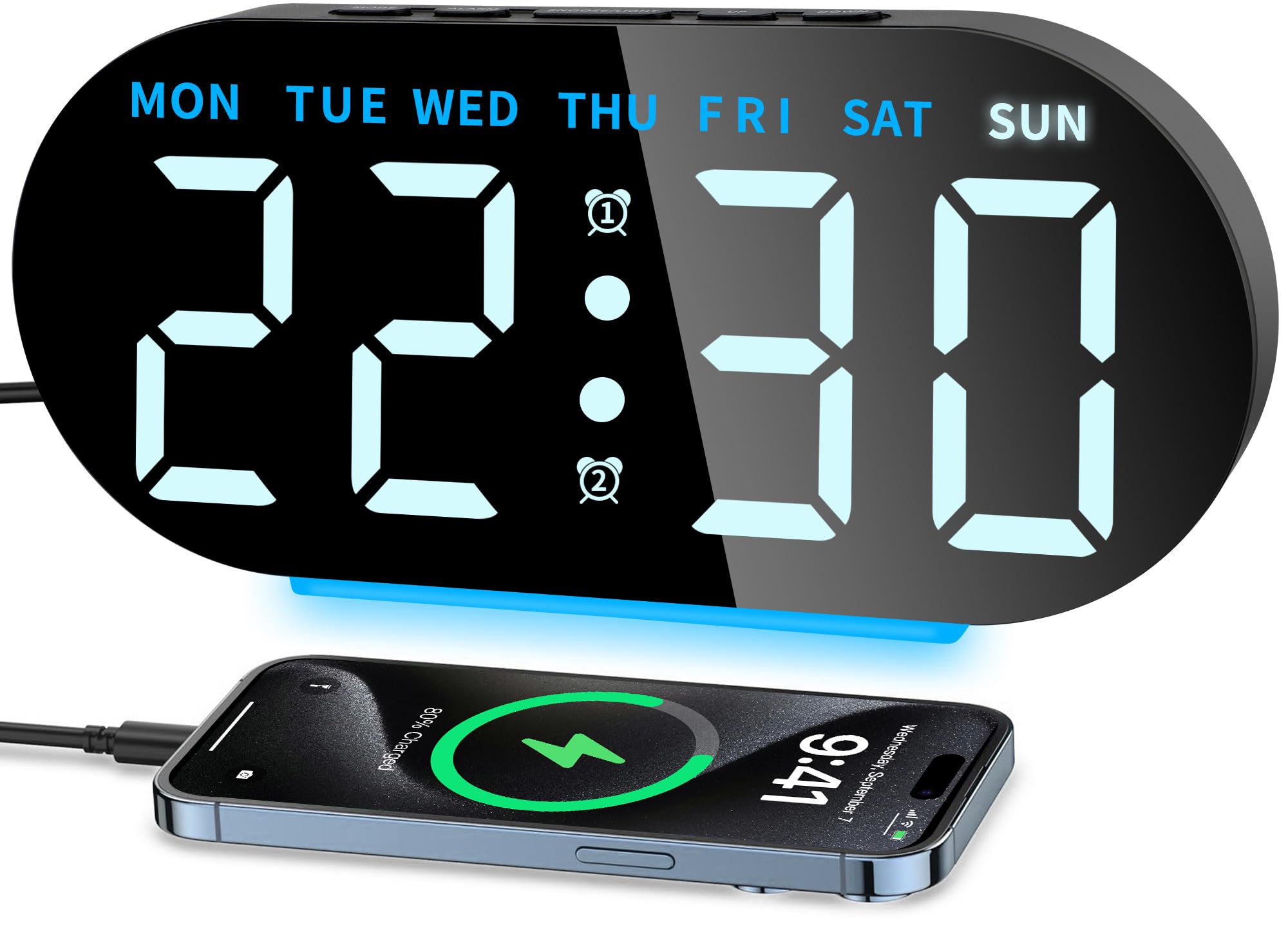 Photo 1 of DTKID Digital Alarm Clock for Bedroom, Dual Alarms and Snooze Function for Heavy Sleepers Adults, 7.09'' Large LED Display with 12/24 H, Week, Date, Temperature, Memory Function, USB Charging Port