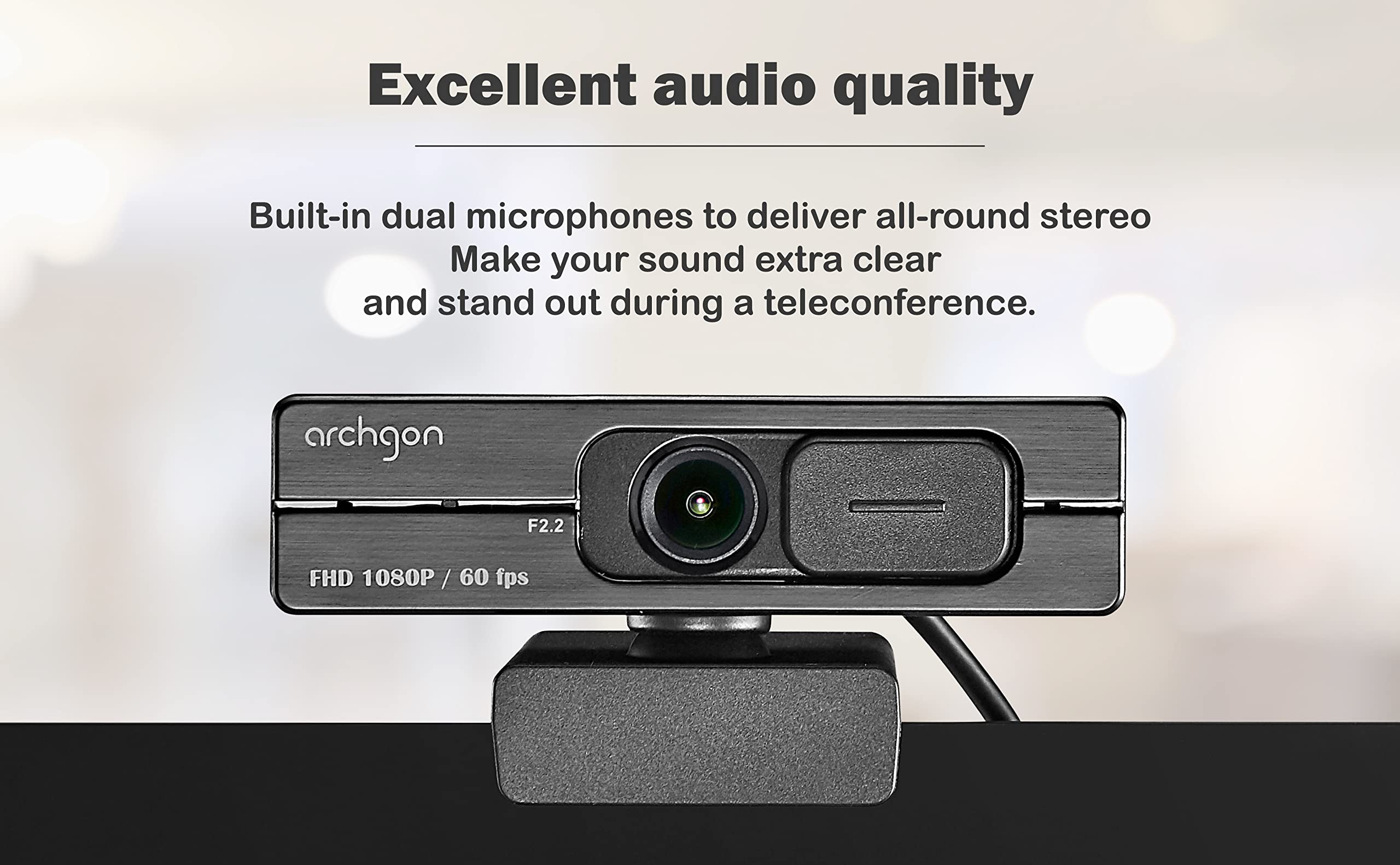 archgon 1080P/60fps Webcam C6206 Full HD Streaming Low-Light Correction Wide-Angle Lens Webcam with Dual Omni-Directional Microphone, Privacy Cover and Tripod Compatible with Teams Skype and Zoom