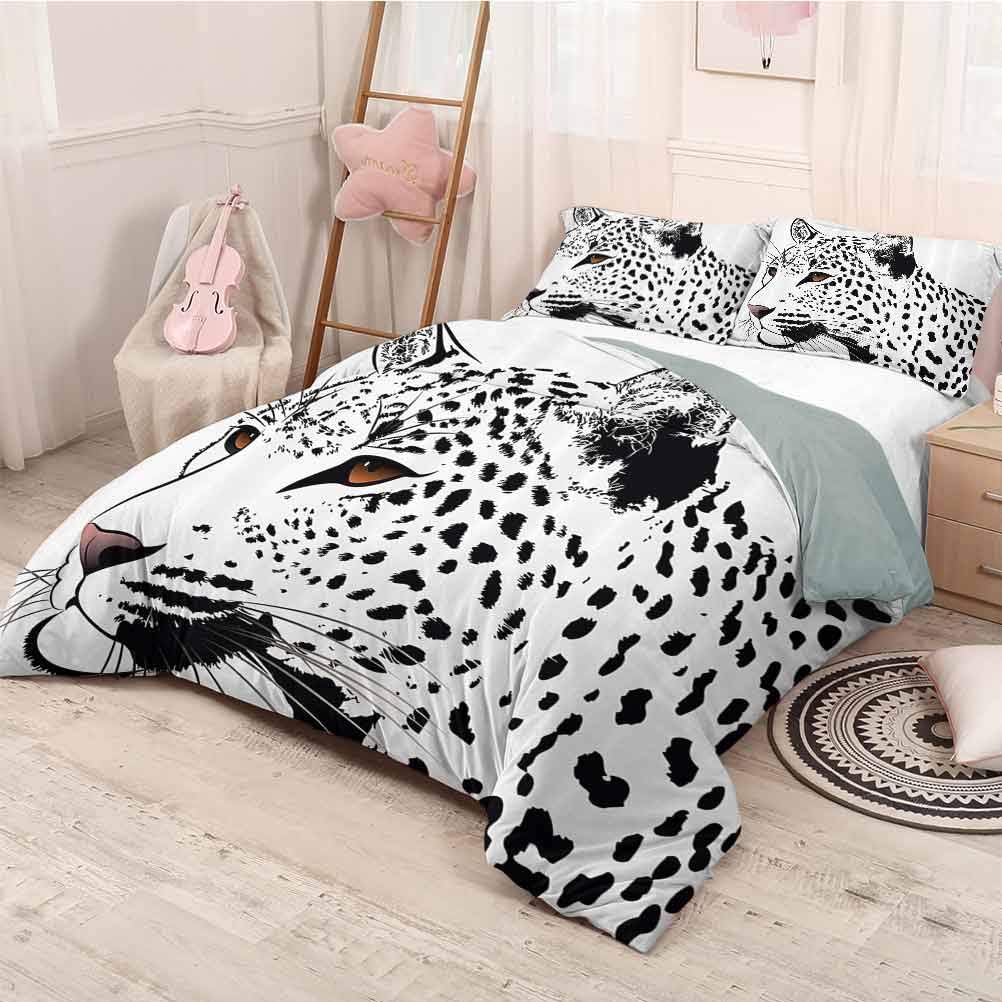 HELLOLEON Tattoo Decor Extra Large Quilt Cover The Head of Magnificent Rare White Tiger with Ocean Blue Eyes Image Can be Used as a Quilt Cover-Lightweight (Full) White Black and Blue