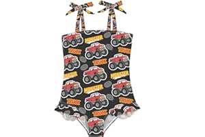 Dallonan Toddler Girls Swimsuit Red Monster Truck Black Kids One Piece Bathing Suit Adjustable Straps Swimwear 18 Month-6 Y