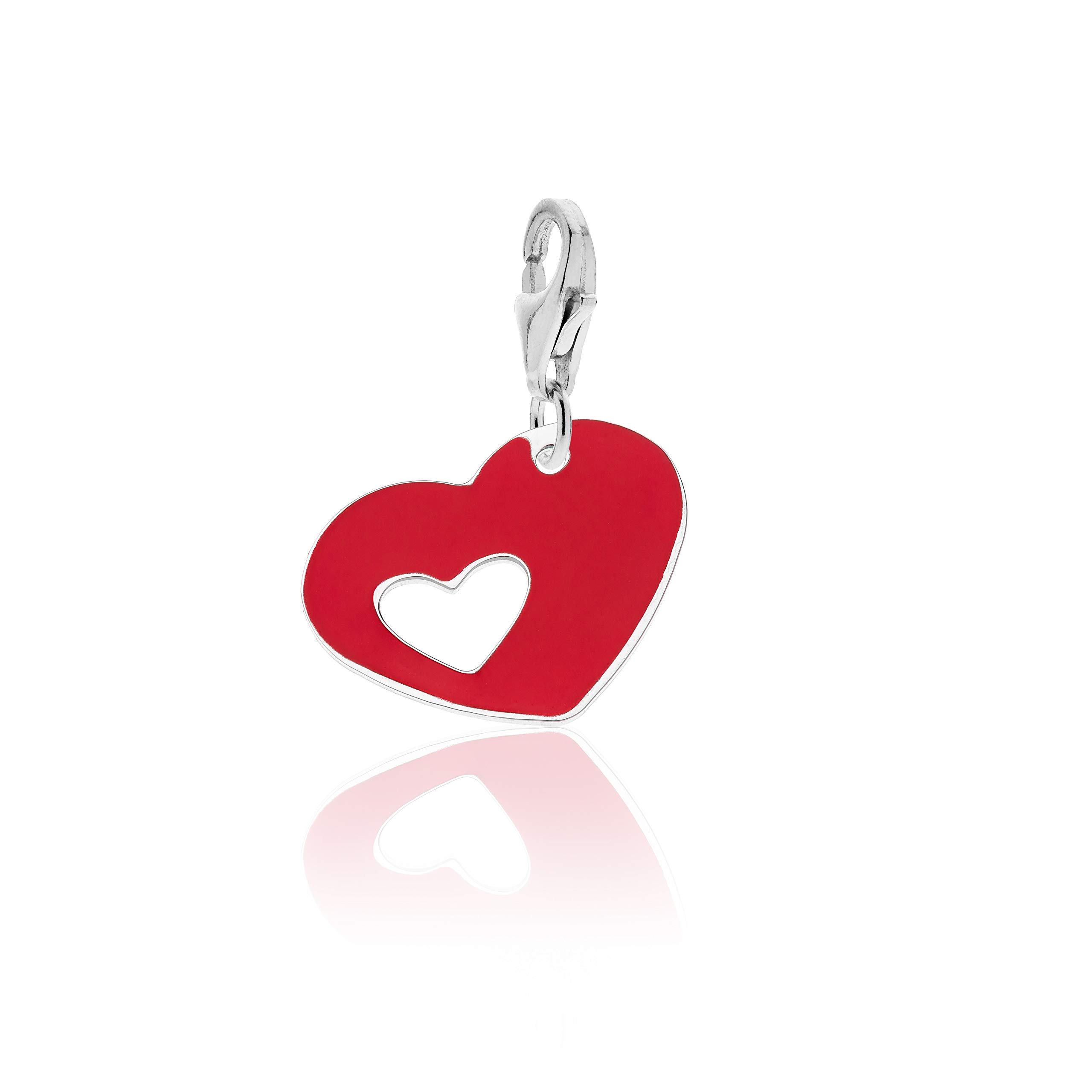 Aka Gioielli® - Red Heart Charm Pendant in Rhodium 925 Sterling Silver, Clip on Charm for Women and Girls