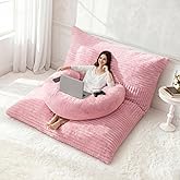 Homguava Giant Bean Bag Chair for Adults with Pillow, 4 in 1 Convertible Floor Cushion for Adluts, Memory Foamed Bean Bag Lounger with Washable Cover for Living Room, Bedroom