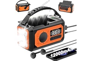 irjeen 12000mAh Emergency Radio, Hand Crank Radio, Portable Weather Alert Radio AM/FM/NOAA, Solar Radio with Flashlight, Reading Lamp, SOS Alarm, Power Bank, for Home & Outdoor Emergency(Orange)