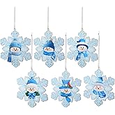 Barydat 6 Pcs Winter Snowman Ornaments Snowflake Shape Blue Metal Snowmen Decoration for Xmas Tree Holiday Wonderland Party Supplies(Novel)