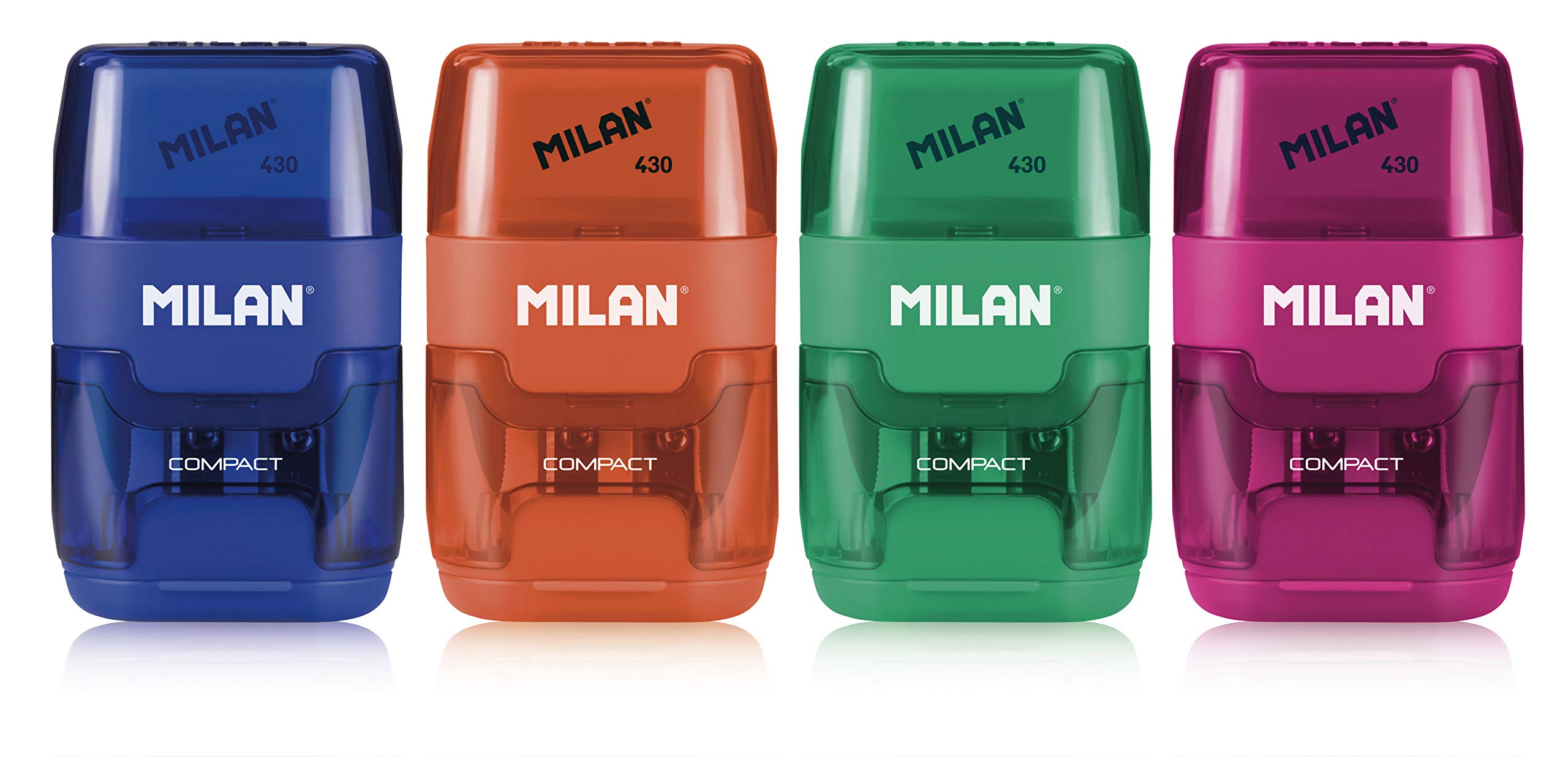 MILAN 151008 2 in 1 Sharpener and Eraser - Assorted Colours (Pack of 16)