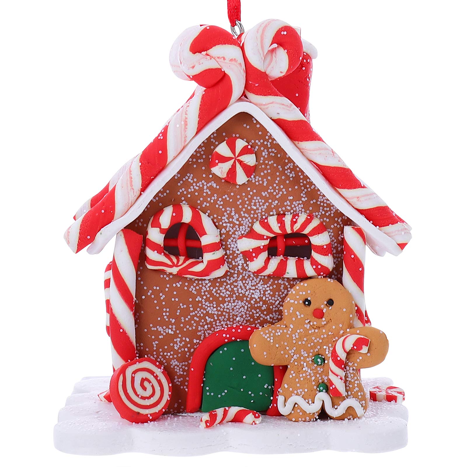 VOSAREA Christmas Lighted Gingerbread House Ornaments Glitter Claydough Candy House LED Snow Village for Christmas Tree Decoration Pre- lit Table Kindergarten Random Style