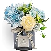 MOOMASS Artificial Flowers with Vase, Hydrangea Hand Bouquet and vase, Ins Style Artificial Flower Set, Suitable for Living Room, Dining Table, Office, Wedding, Hotel Banquet Home Decoration. (Blue)