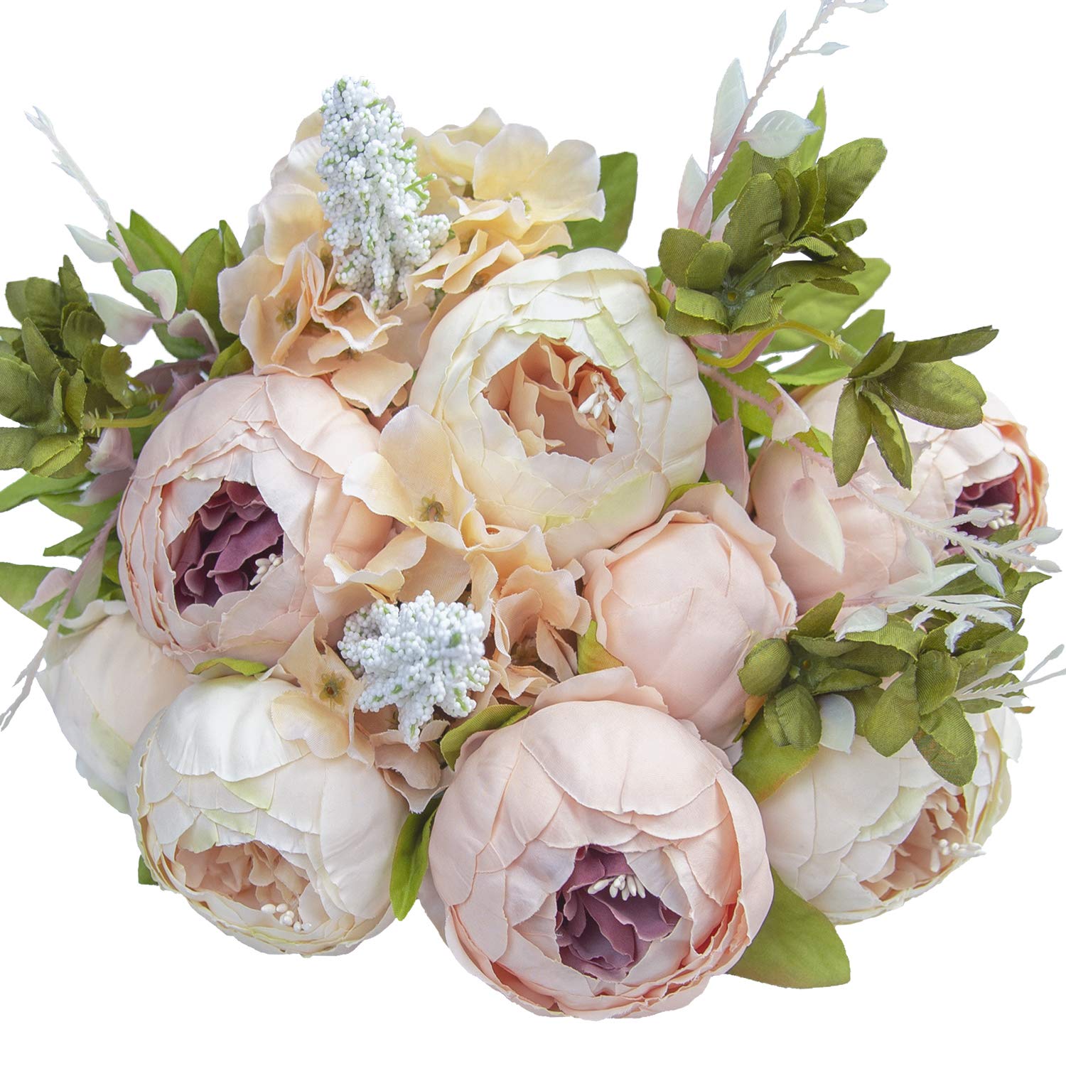 HUAHUASHIJIE Vintage Artificial Peonies Silk Peony Flowers Bouquet for Wedding Bridal Home Décor – Beautiful Floral Centerpiece Arrangement Decoration with 1 Bouquets (Nude Pink)