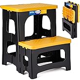 Korpai Folding 2 Step Stools,8" &amp; 17" Dual Heights,Foldable Step Stool for Adults and Kids,Hold up to 250lbs,Collapsible Step Stool for Kitchen Bedroom Office Bathroom RV, Yellow