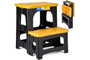 Korpai Folding 2 Step Stools,8" & 17" Dual Heights,Foldable Step Stool for Adults and Kids,Hold up to 300 lbs,Collapsible Step Stool for Kitchen Bedroom Office Bathroom RV, Yellow
