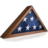 HBCY Creations Flag Display Case for 5' x 9.5' American Veteran Burial Solid Wood Rustic Brown Frame with Glass Front Wall Mount or Standing Display, Box