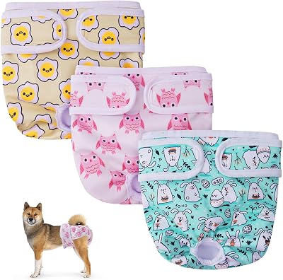 Aomig Reusable Dog Nappies 3 Pcs Absorbent Washable Female Pet Diapers L