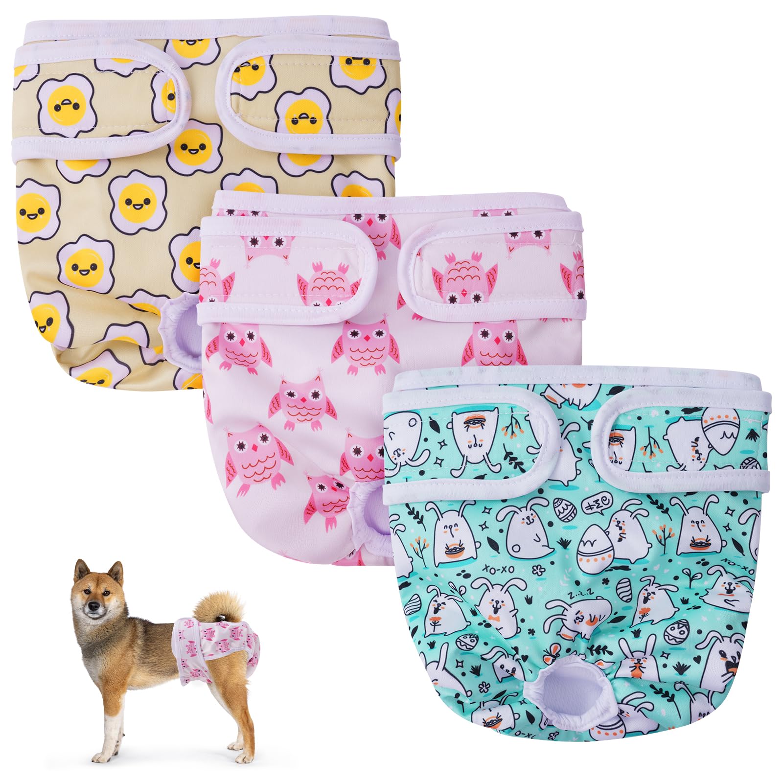 Aomig Reusable Dog Nappies, 3 Pcs Absorbent Puppy Sanitary Wraps & Period Pants for Female Pet, Washable Dog Diapers Wrap Incontinence(M)