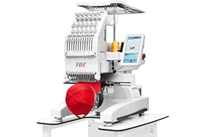 FDZ Embroidery Machine with 12 Needles, 9.45" x 12.60" Embroidery Area,1200SPM Max Speed,7In Touch Screen, capable of embroidering on 3D Caps, Flat, T-shirt and more，Wifi Available (White)