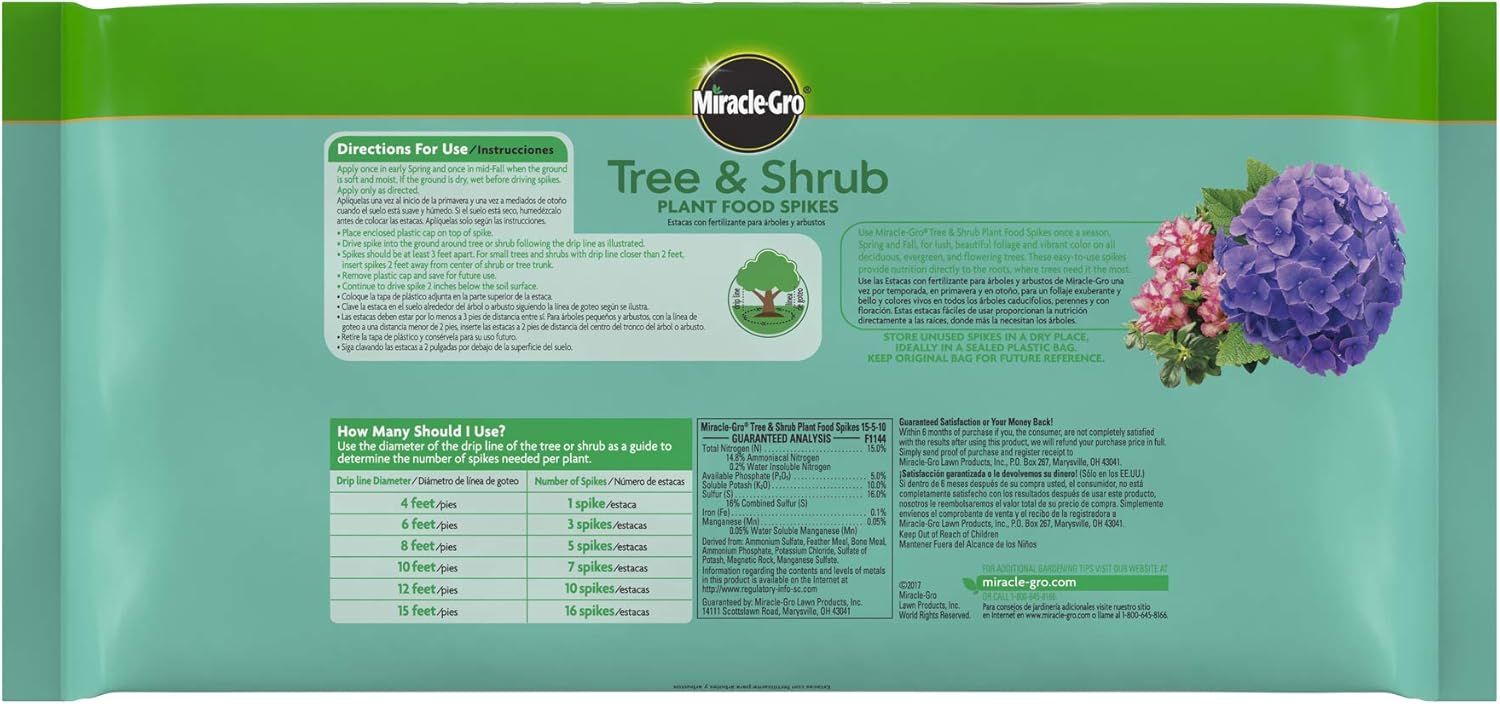 Miracle-Gro Tree & Shrub Plant Food Spikes, 12 Spikes/Pack : Garden & Outdoor