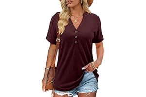 CHICZONE Women Short Sleeve Tunic Tops Summer Fashion Dressy Casual Shirts Flowy Loose V Neck Tee Blouses
