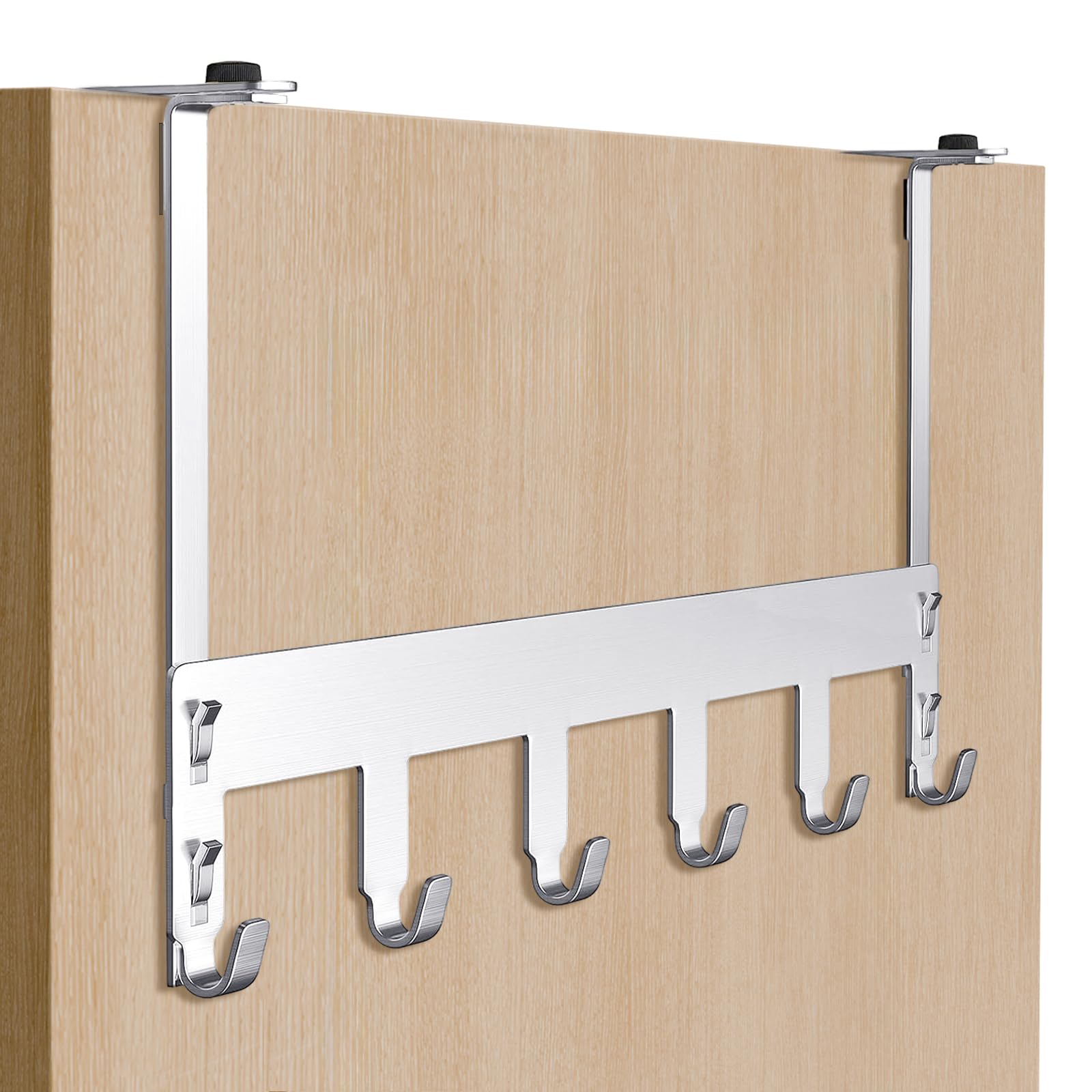 Luxear Over Door Hook Hanger, Adjustable Heavy-Duty 20KG Over The Door Coat Hanger Stainless Steel Rack Storage with 6Hooks No-Drilling for Clothes Towel Bag Hat Bathroom Bedroom Cloakroom