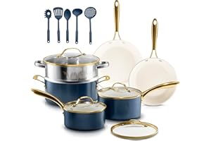 Gotham Steel 15 Pc Ceramic Pots and Pan Set, Non Stick Cookware Set with Steamer and Cooking Utensils, Non Toxic PFOA PFOS Fr