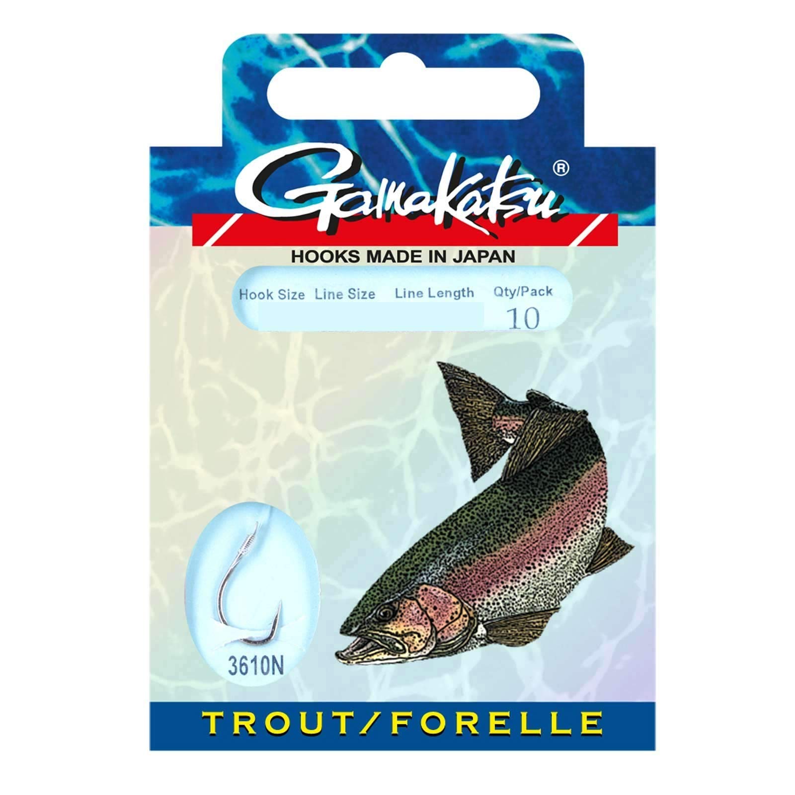 Trout Hooks Trout Gamakatsu Hooks 3610 N Dimensions 2 Leader Leader Diameter 0.25 mm – colour: Nickel/Length: 100 cm