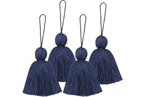 NINGYOHI Big Size 4 PCS Tassels for Crafts, Handmade Hanging Tassels for Pillow Decor, Blanket Decoration Tassels, with Hanging Rope for Tassel Garland (8cm/3.15 inch) (DEEP Loyal Blue- 4 PCS)