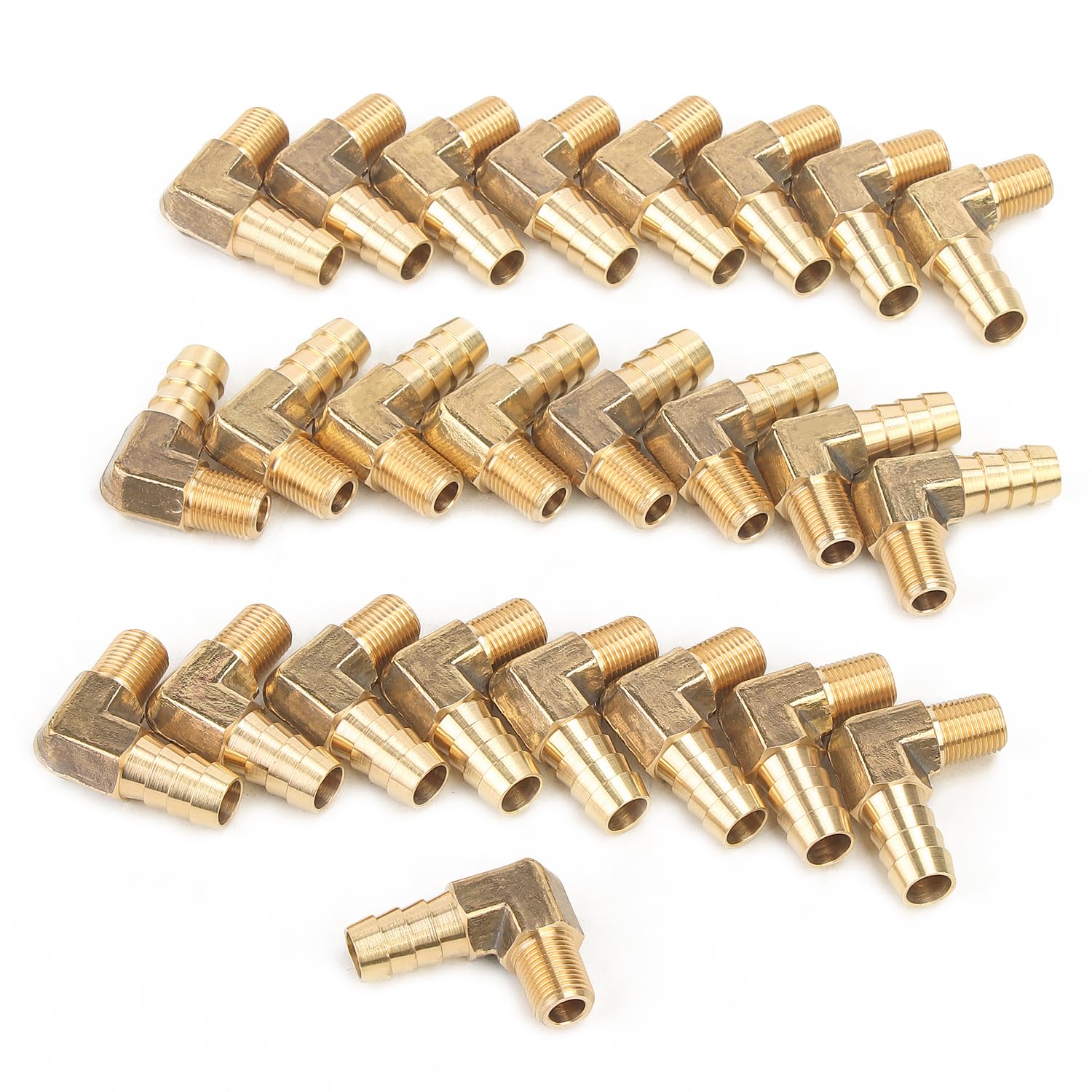 LTWFITTING 90 Deg Elbow Brass Barb Fitting 1/8-Inch Male BSPT x 10mm ID Hose(Pack of 25)