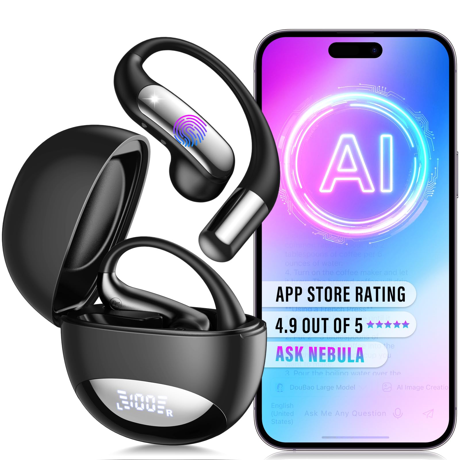 Photo 1 of AI Translation Earbuds Real Time with 5 Powerful AI Assistants, 2025 New Ultra-Light Translator Earbuds with 6 Modes, 144 Languages, Voice & Video Call, Ideal for Travel, Business, Learning (Black)