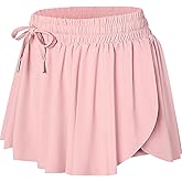 Wsirmet Flowy Shorts for Women Butterfly Shorts 2 in 1 Athletic Workout Gym Biker Running Shorts with Pockets