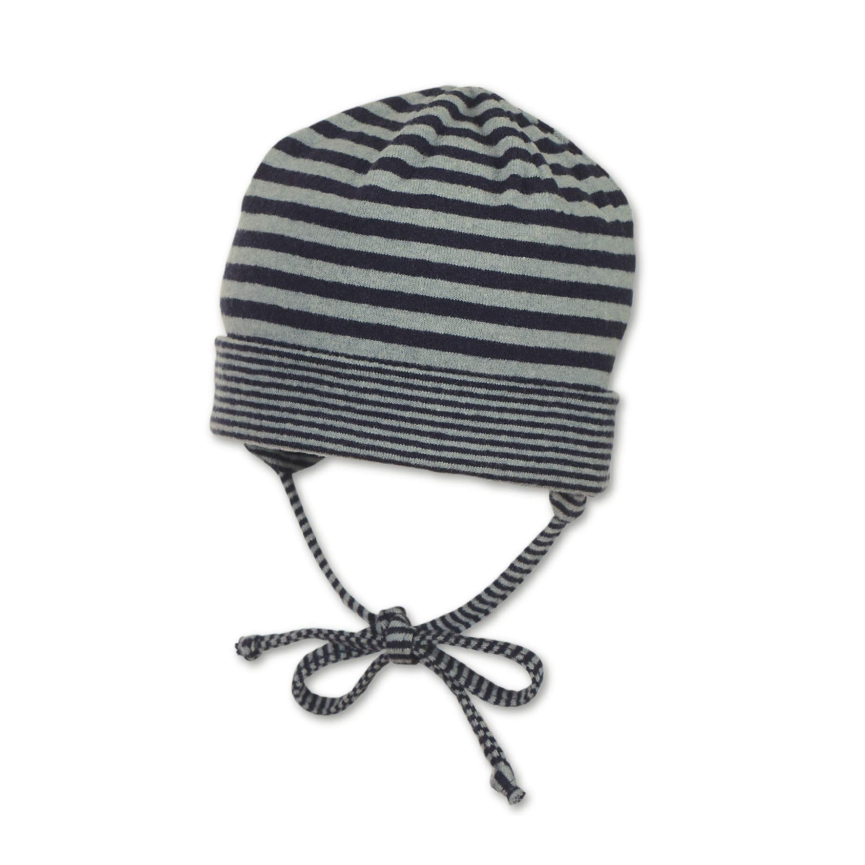 Sterntaler Unisex Beanie Hat with Stripes and Chin Tie, Age: 4-5 Months, Size: 41 cm, Navy Blue