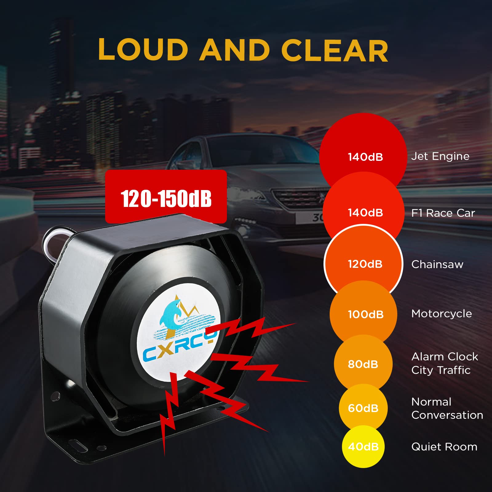 CXRCY 9 Tones Loud Police Siren 200W 12V Emergency Warning Alarm Siren Speaker 1 Horn Handheld Mic PA System for Cars Emergency Police Vehicles Fire Trucks, 120-150dB
