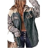 Ru Sweet Women's Corduroy Hooded Colorblock Long Sleeve Jacket Color Block Shirts Coat Outwear