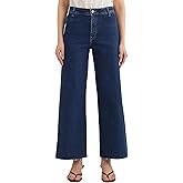 Women's Trendy High Waisted Straight Wide Leg Cropped Jeans Stretchy Denim Pants Frayed Hem