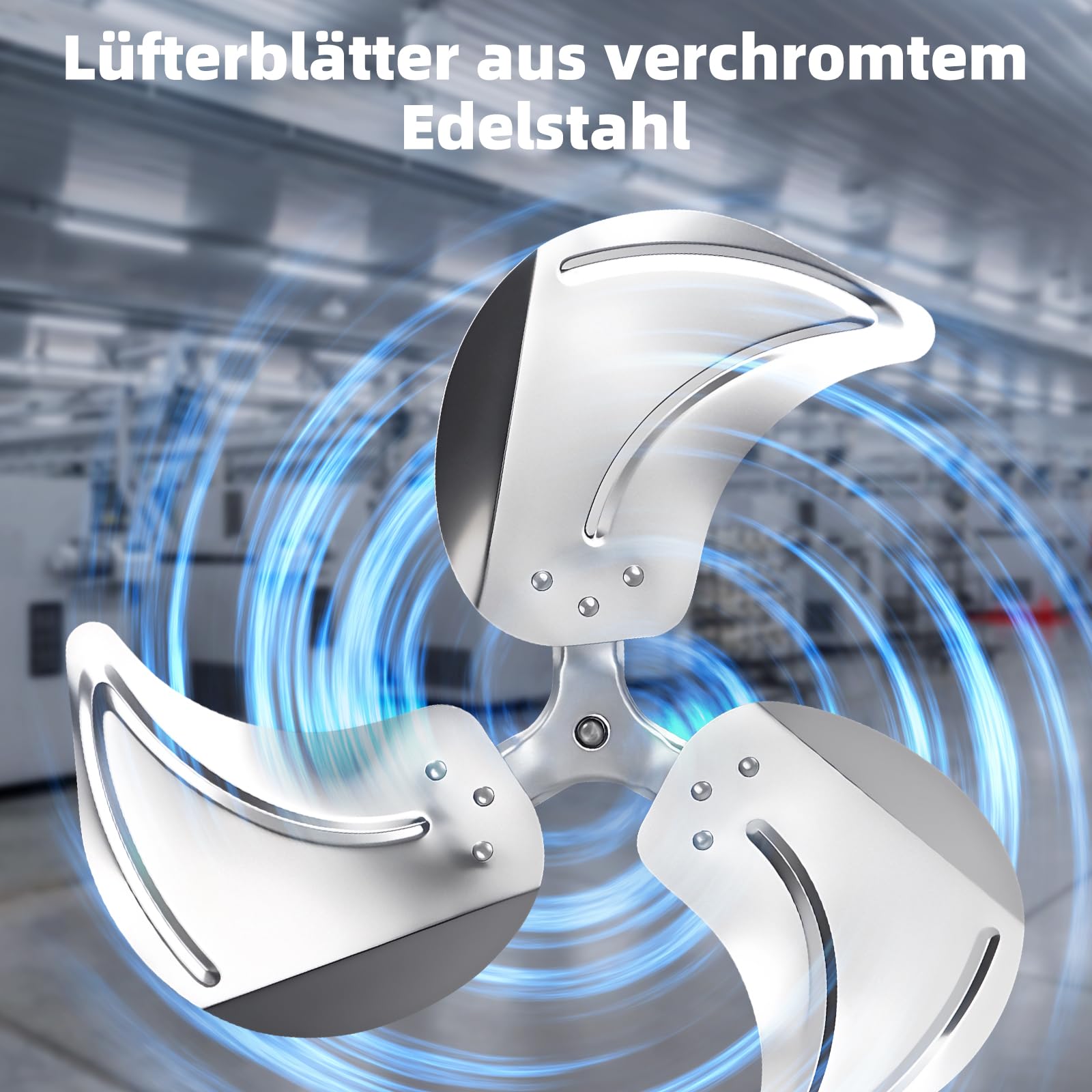 Aigostar Clover – XXL 54cm Retro Windmaschine, Starker Ventilator Groß, Bodenventilator mit Metall Chrom, Neigbarer Kopf (120°), 3 Stufen, Leise Standventilator, Industrie Ventilator 100 Watt, Silber 7