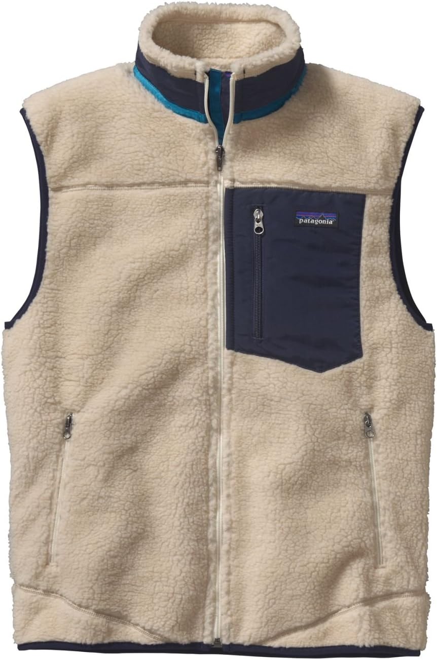 Patagonia M Classic RetroX Fleece Vest Natural w Navy Blue XXL