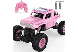 NQD 4WD Remote Control Truck - 1:14 Big Monster Stunt Car All Terrain Off-Road Hobby RC Truck 2.4Ghz with LED Headlight Rock Crawler Rechargeable Electric Toy for Boys & Girls Gifts（Pink）